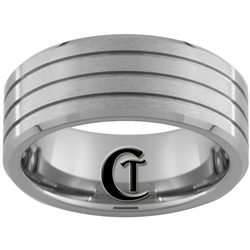 9mm Beveled 3 Groove Satin Finish Tungsten Carbide Ring