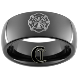 9mm Black Dome Tungsten Carbide Fire Department Design