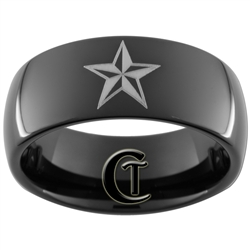 9mm Black Dome Tungsten Carbide Nautical Star Design