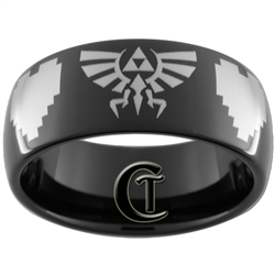 9mm Black Dome Tungsten Carbide Zelda Design