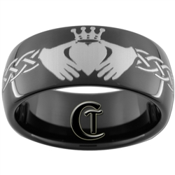 9mm Black Dome Tungsten Carbide Claddagh Celtic Ring Design