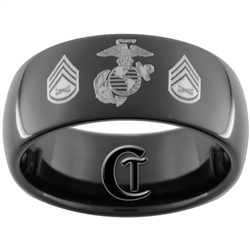 9mm Black Dome Tungsten Carbide comfort fit Marines Staff Sergeant Design.