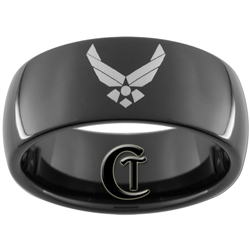 9mm Black Dome Tungsten Carbide Air Force Logo Design.