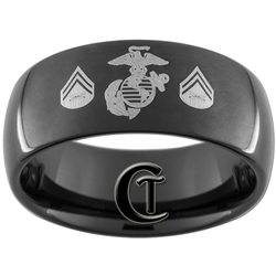 9mm Black Dome Tungsten Carbide Marines Corporal Design.