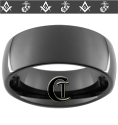 9mm Black Dome Tungsten Carbide Marines Master Mason Design.