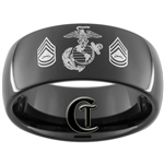 9mm Black Dome Tungsten Carbide Marines Eagle Globe and Anchor & Gunnery Sergeant Design Ring.