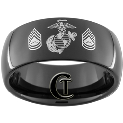 9mm Black Dome Tungsten Carbide Marines Eagle Globe and Anchor & Gunnery Sergeant Design Ring.