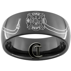 9mm Black Dome Tungsten Carbide Firefighter Shield and Hose Design