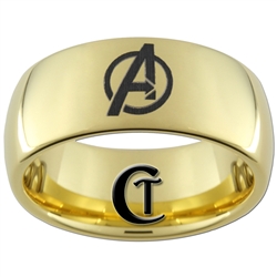 9mm Gold Dome Tungsten Carbide Avengers Design