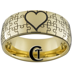 9mm Gold Dome Tungsten Carbide Puzzle Heart Design