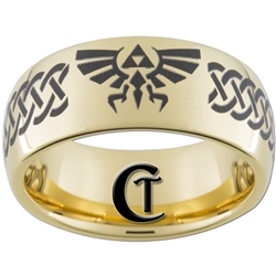 9mm Gold Dome Tungsten Carbide Zelda Skyward Sword Triforce Design