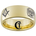 9mm Gold Dome Tungsten Carbide Masonic Design