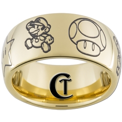 9mm Gold Dome Tungsten Carbide Mario Design