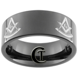 9mm Black Pipe Tungsten Carbide Masonic Design