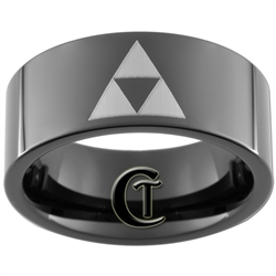 9mm Black Pipe Tungsten Carbide Zelda Triforce Design