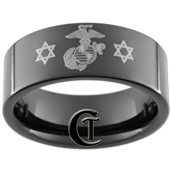 9mm Black Pipe Tungsten Carbide Marines Judaism Star of David Laser Design.
