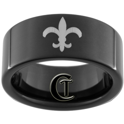 9mm Black Pipe Tungsten Carbide Fleur De Lis Design