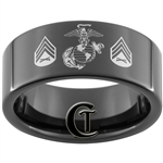 9mm Black Pipe Tungsten Carbide Marines Eagle Globe and Anchor & Sergeant Design Ring.