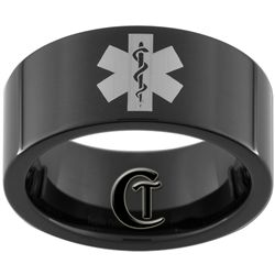 9mm Black Pipe Tungsten Carbide EMT Star of Life Design