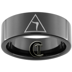 9mm Black Pipe Tungsten Carbide Masonic Yod Design