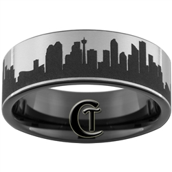 9mm Black Pipe Satin Finish Tungsten Carbide Seattle Skyline Design