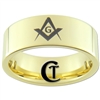 9mm Gold Pipe Tungsten Carbide Masonic Design