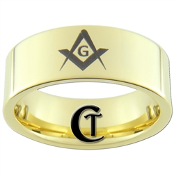 9mm Gold Pipe Tungsten Carbide Masonic Design