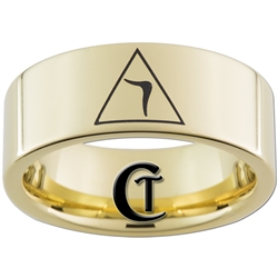 9mm Gold Pipe Tungsten Carbide Masonic Yod Design