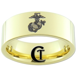 9mm 14Kt Gold Plated Pipe Tungsten Carbide Marines Eagle Globe and Anchor Design