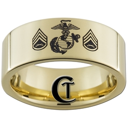 9mm 14Kt Gold Plated Pipe Tungsten Carbide MARINES Symbol & Staff Sergeant Design.