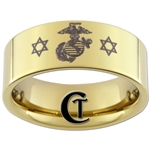 9mm 14Kt Gold Plated Pipe Tungsten Carbide Marines Jewish Star of David Design Ring