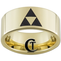 9mm Gold Pipe Tungsten Carbide Zelda Triforce Design