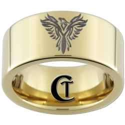 9mm 14Kt Gold Plated Pipe Tungsten Carbide Phoenix Design Ring.