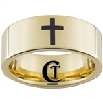 9mm Gold Pipe Tungsten Carbide Cross Ring Design