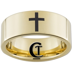 9mm Gold Pipe Tungsten Carbide Cross Ring Design