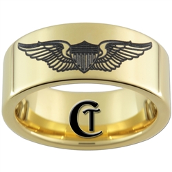 9mm 14kt Gold Plated Pipe Tungsten Carbide U.S. Air Force Pilot Wings Design Ring.