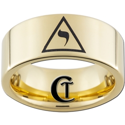 9mm Gold Pipe Tungsten Carbide Masonic Yod Design