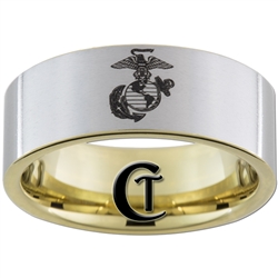 9mm 14Kt Gold Plated Pipe Tungsten Carbide Satin Finish Marines Eagle Globe and Anchor Design