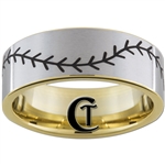 9mm Gold Pipe Tungsten Carbide Satin Finish Baseball Stich Ring Design