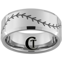 10mm Beveled Tungsten Carbide Baseball Stitch Design