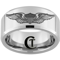 10mm Beveled Tungsten Carbide U.S. Air Force Pilot Wings Design Ring.