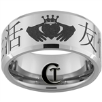 10mm Beveled Tungsten Carbide Kanji Claddagh Design Ring.