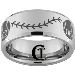 Build Your Own Custom 10mm Beveled Tungsten Carbide Multiple Baseball Number With Baseballs with Stitches Design