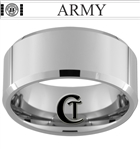 10mm Beveled Tungsten Carbide comfort fit black lasered Retired ARMY Lieutenant Design Ring.