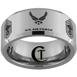 10mm Beveled Tungsten Carbide Air Force Chief Master Sergeant Ring Design.