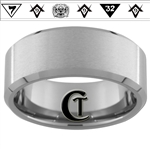 10mm Beveled Tungsten Carbide With Satin Finish Masonic Design