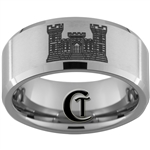 10mm Beveled Tungsten Carbide Satin Center Army Engineer Castle Design.