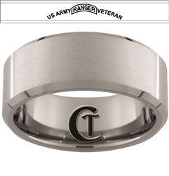 10mm Beveled Satin Finish Tungsten Carbide US Army Ranger Veteran Design Ring.