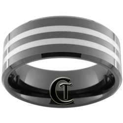 10mm Black Beveled Tungsten Carbide Lasered Line Design