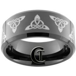 10mm Black Beveled Tungsten Carbide Celtic Triangle Design